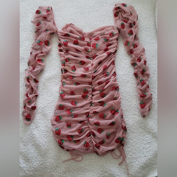 Lirika Matoshi Nude Pink Strawberry Ruched Mini Dress - Picture 2 of 10